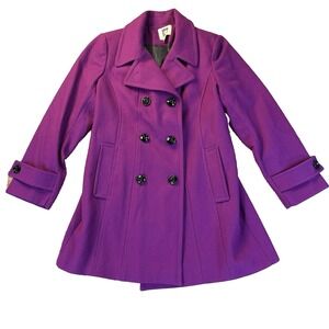 Anne Klein Magenta Double Breasted Peacoat Jacket Size XL Wool Blend Overcoat